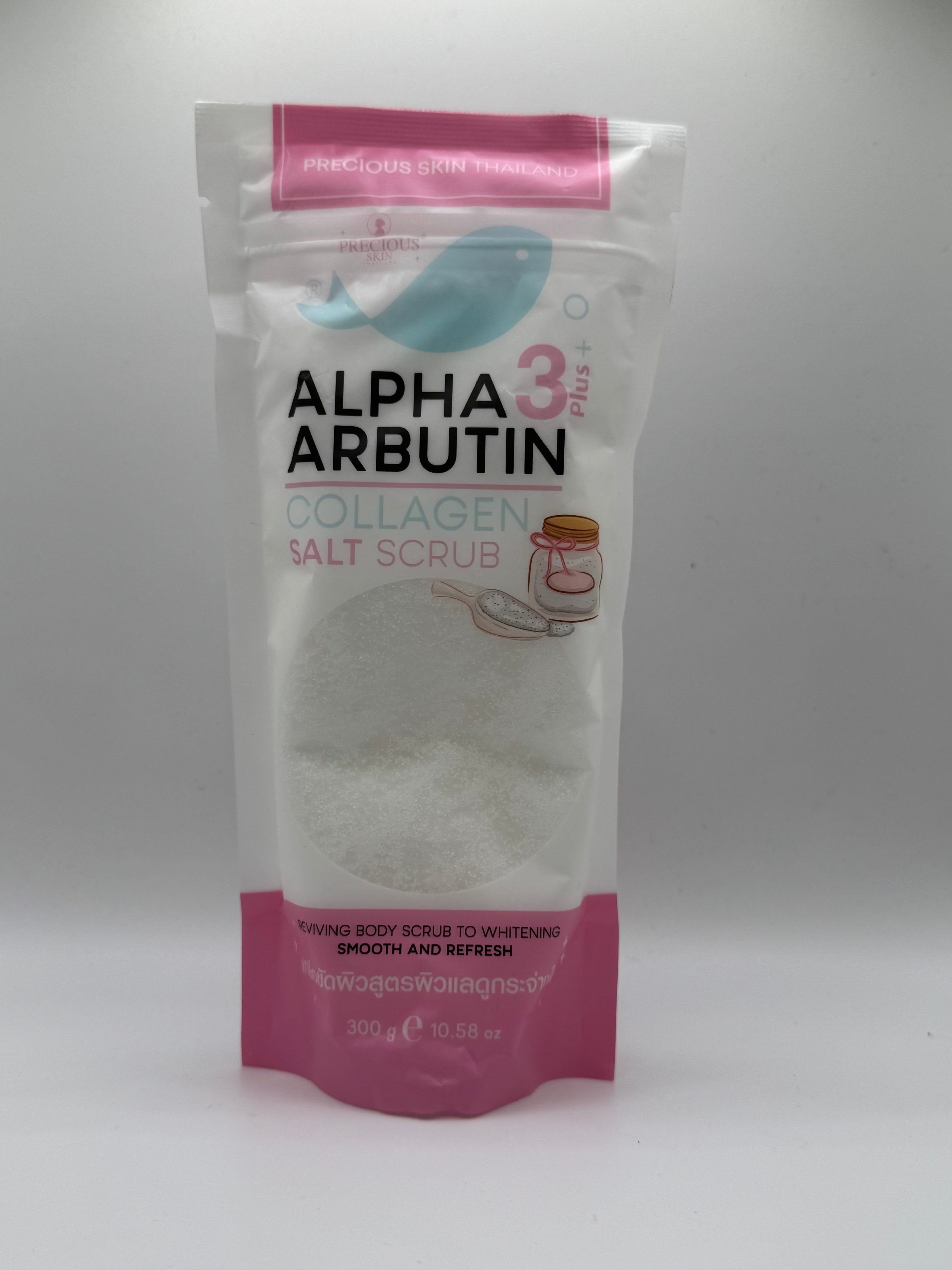 Precious Skin Alpha Arbutin 3+ Collagen Salt Scrub jar - Thai beauty brightening body scrub