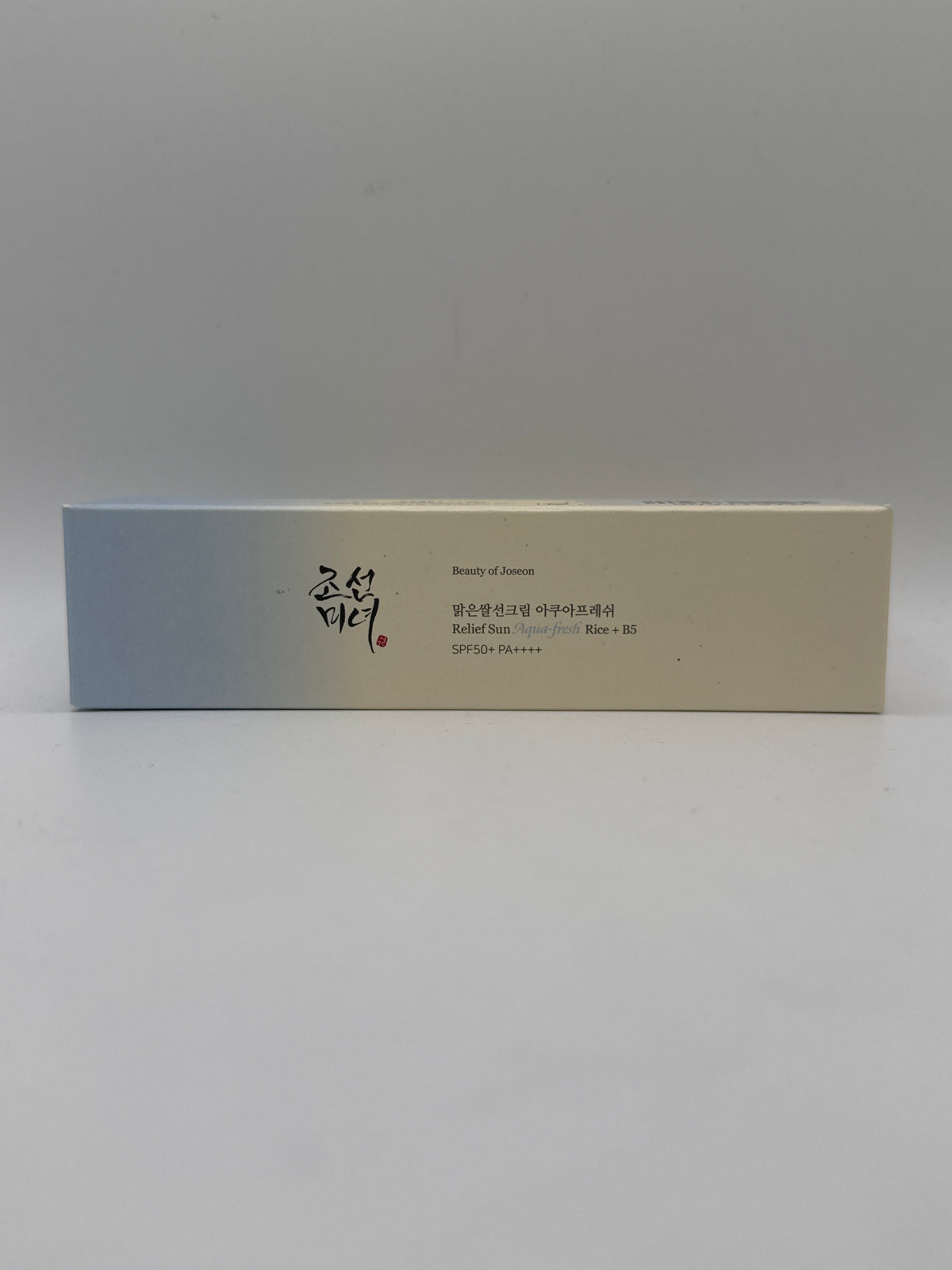 Beauty of Joseon Relief Sun Aqua Fresh Rice + B5 SPF 50+ PA++++ sunscreen box, front view.