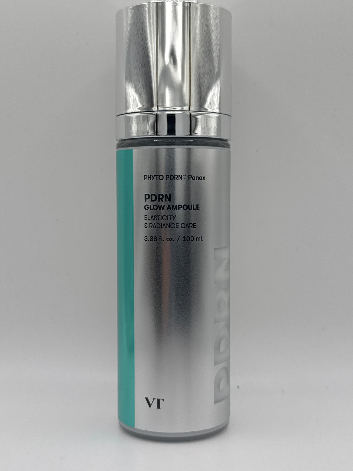 VT PDRN Glow Ampoule 100 ml silver-and-teal box, front view showing PHYTO PDRN Panax labeling.