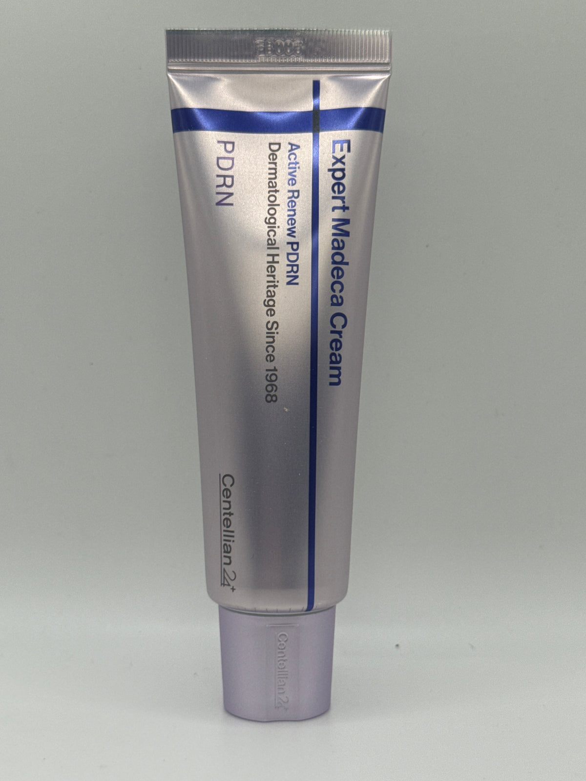 Centellian 24 Expert Madeca Cream Active Renew PDRN 50 ml silver-and-blue box, front view.