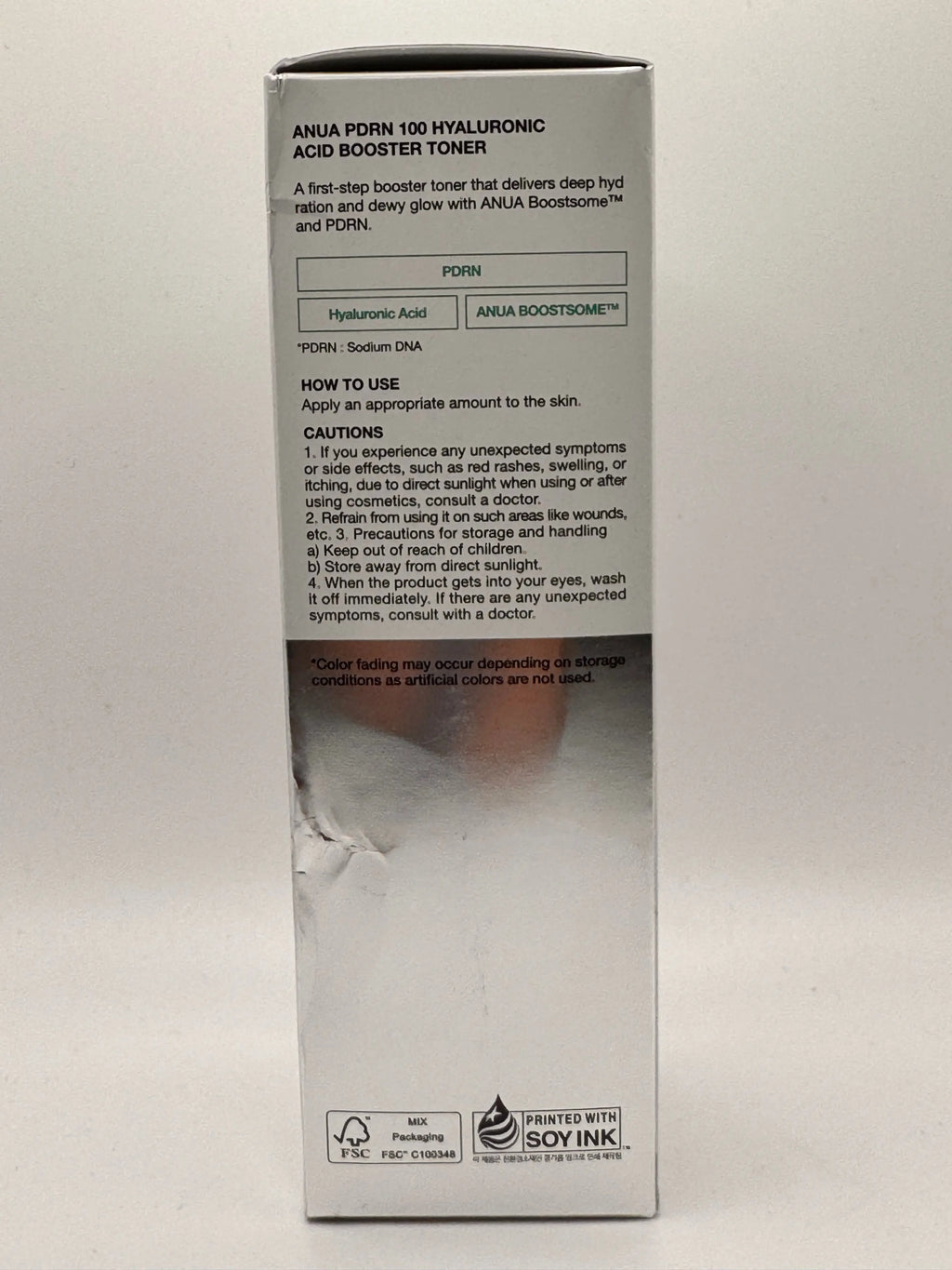 Anua PDRN + Hyaluron Booster Toner – Back of Bottle with Ingredients and Directions