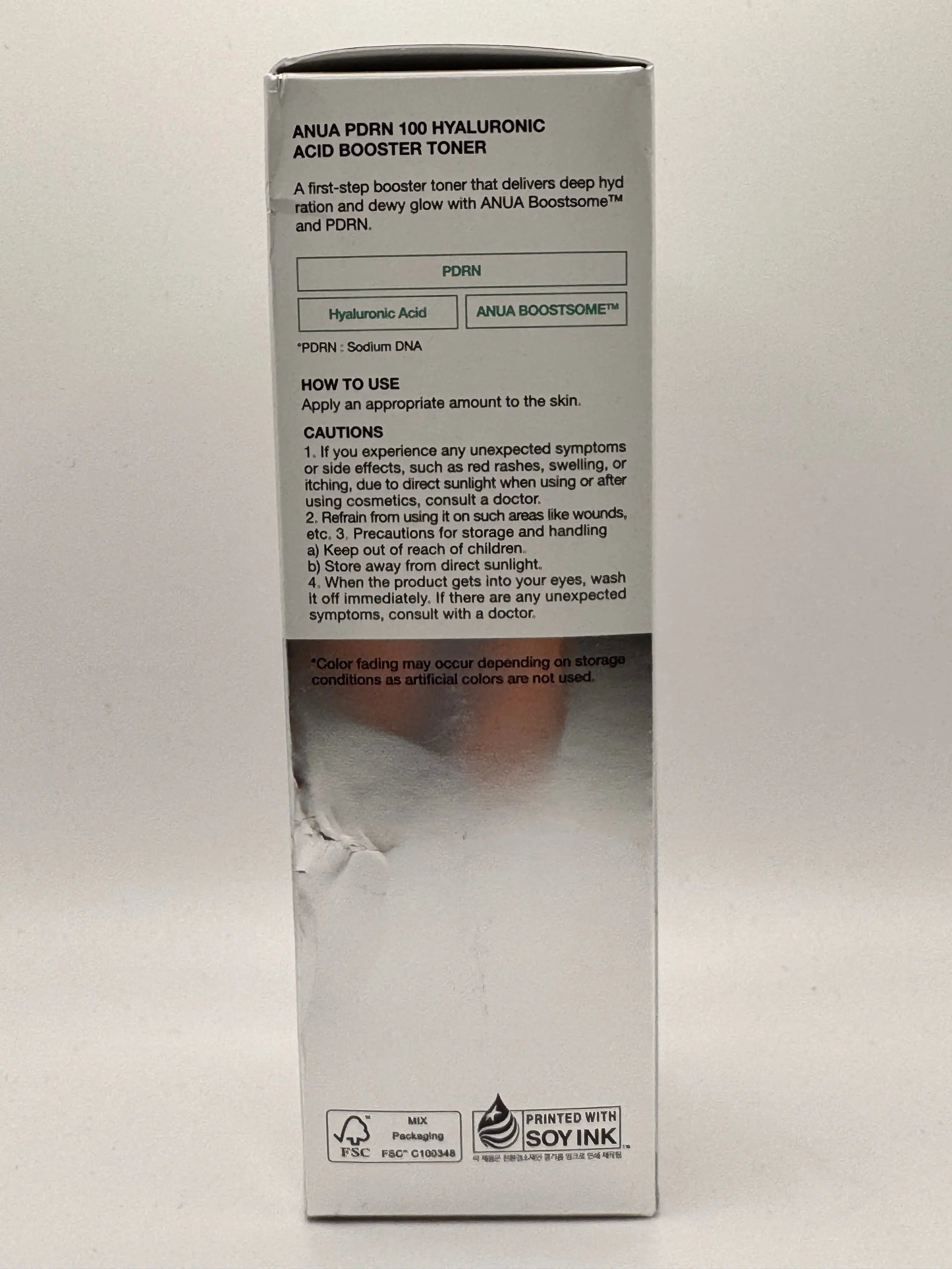 Anua PDRN + Hyaluron Booster Toner – Back of Bottle with Ingredients and Directions
