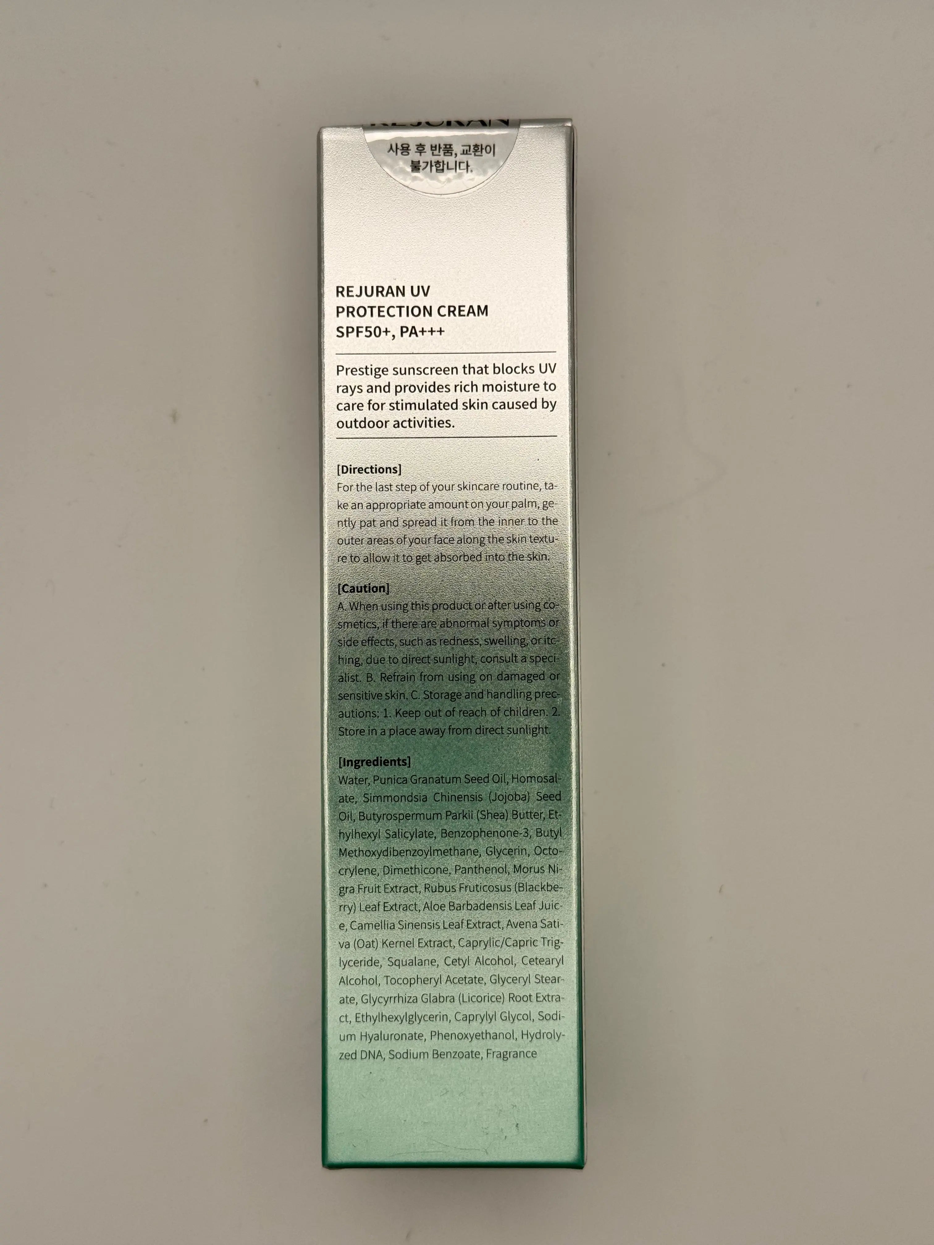 Rejuran UV Protection Cream SPF 50+ – Back of Box with Ingredients