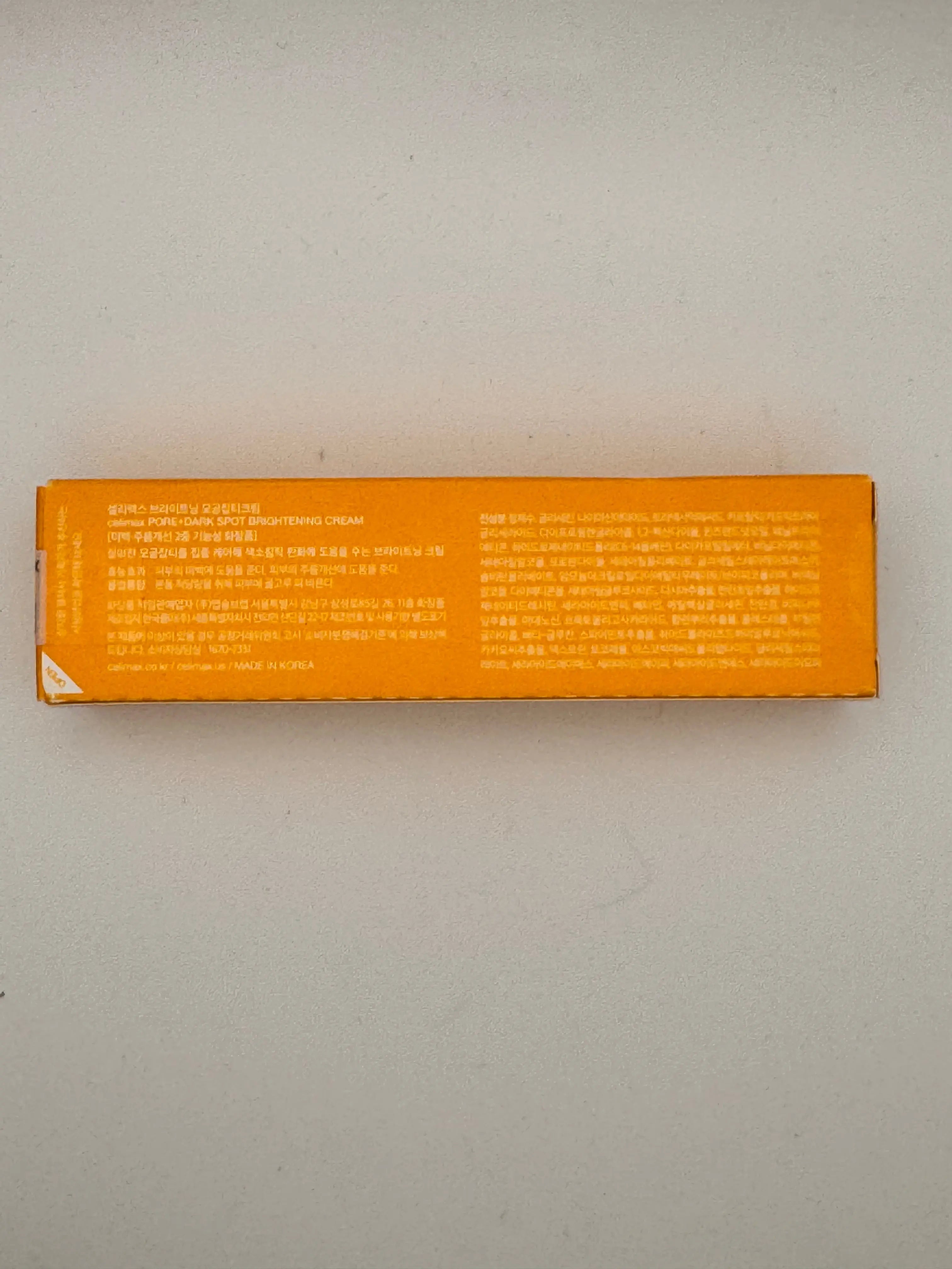  Celimax Pore + Dark Spot Brightening Cream – Back of Box with Ingredients and Directions