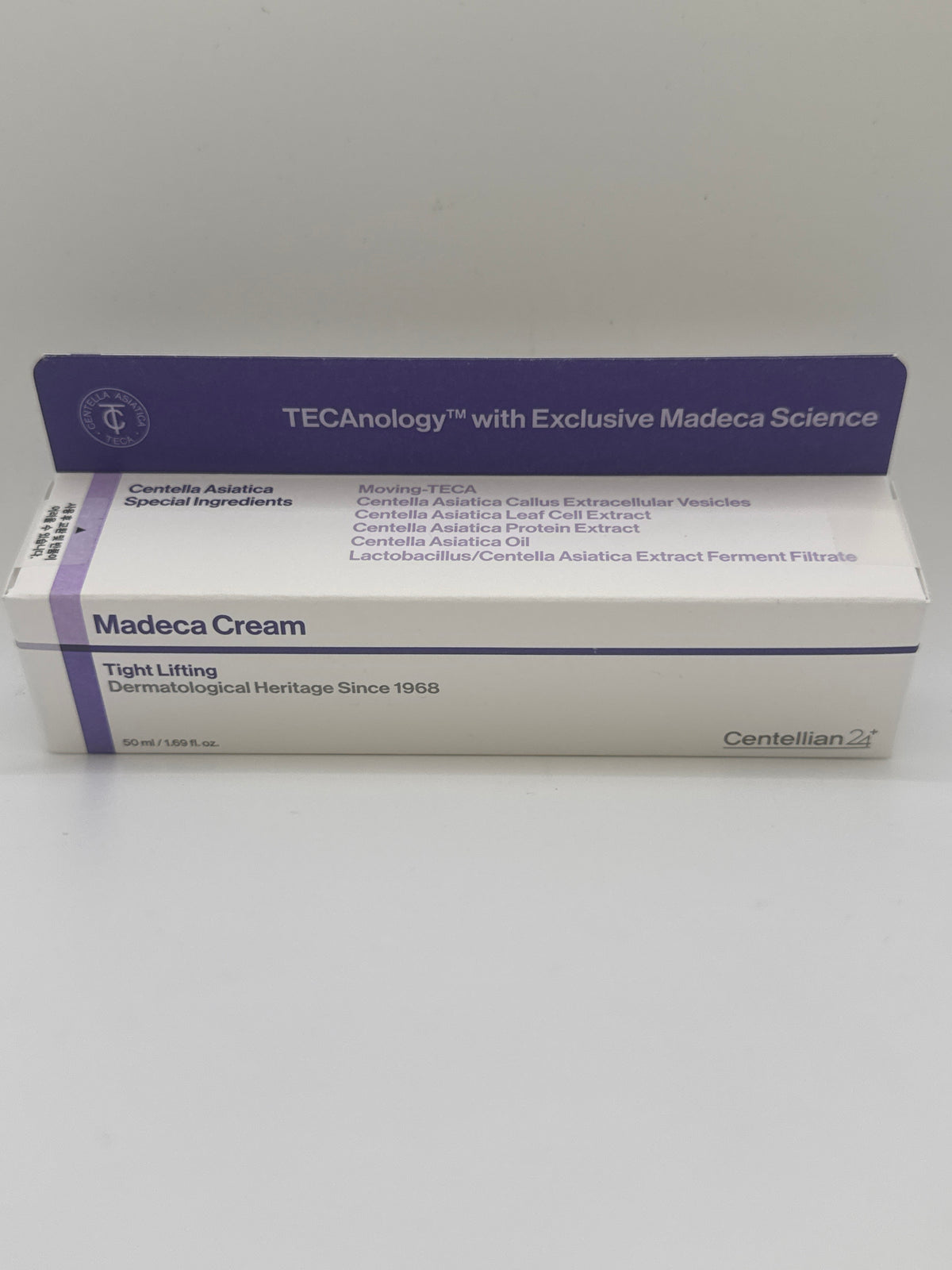Centellian 24 Madeca Cream Tight Lifting box showing highlighted Centella asiatica ingredients.