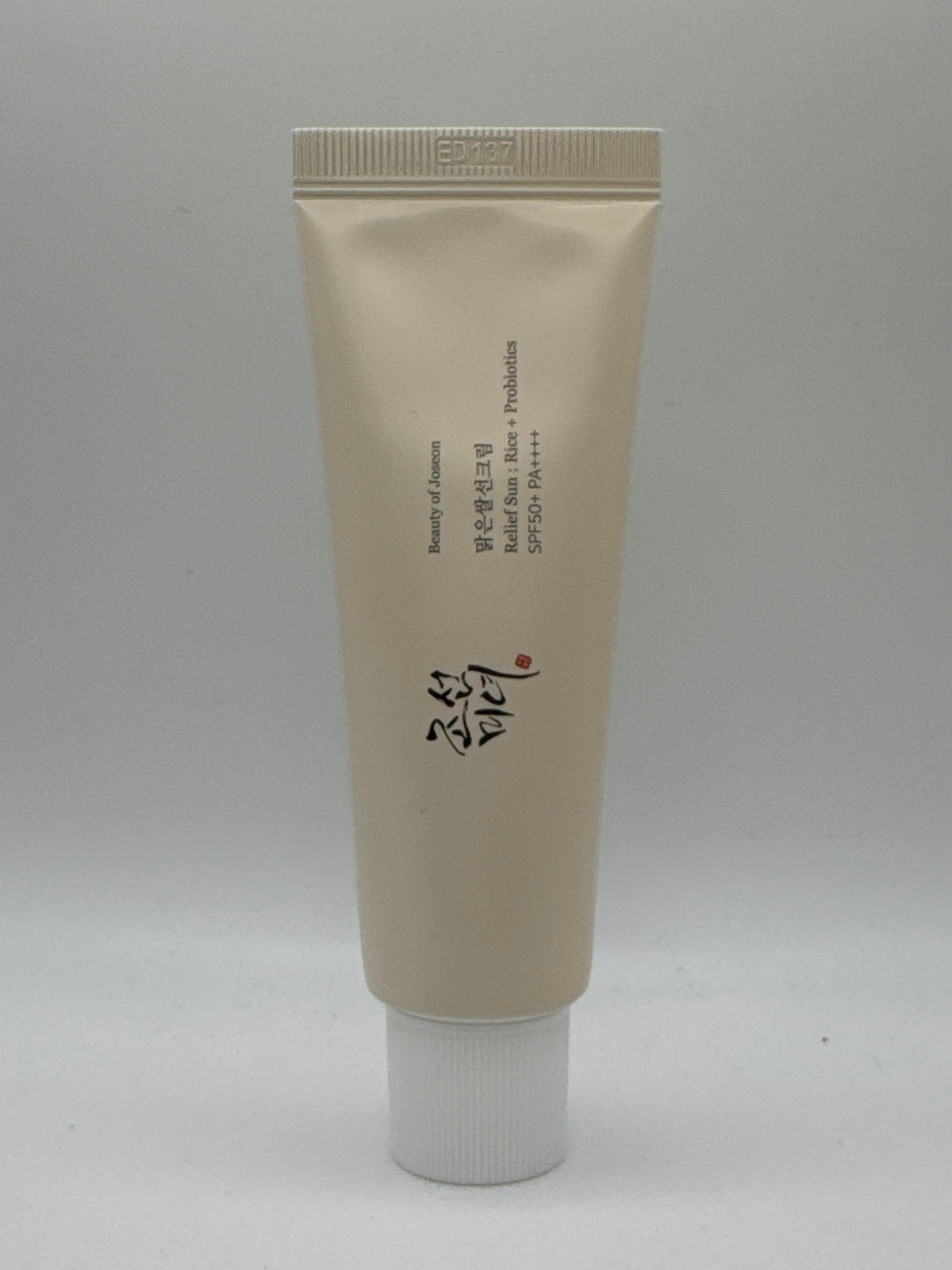Beauty of Joseon Relief Sun Rice + Probiotics SPF 50+ PA++++ sunscreen box, front view.