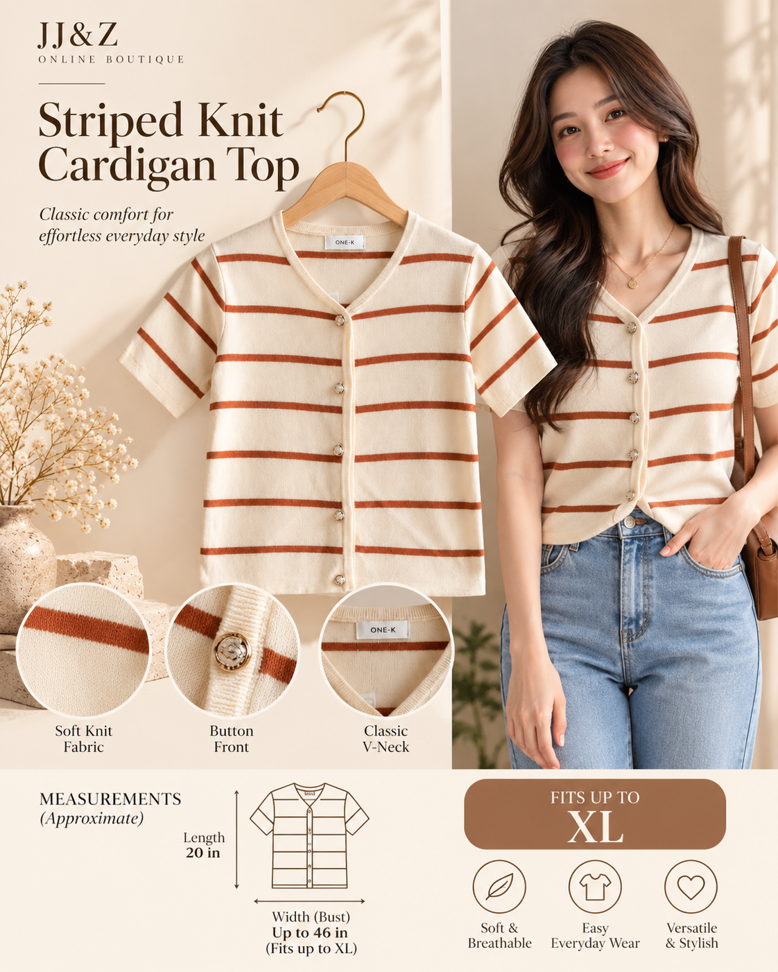 Striped Knit Short Sleeves Cardigan Top