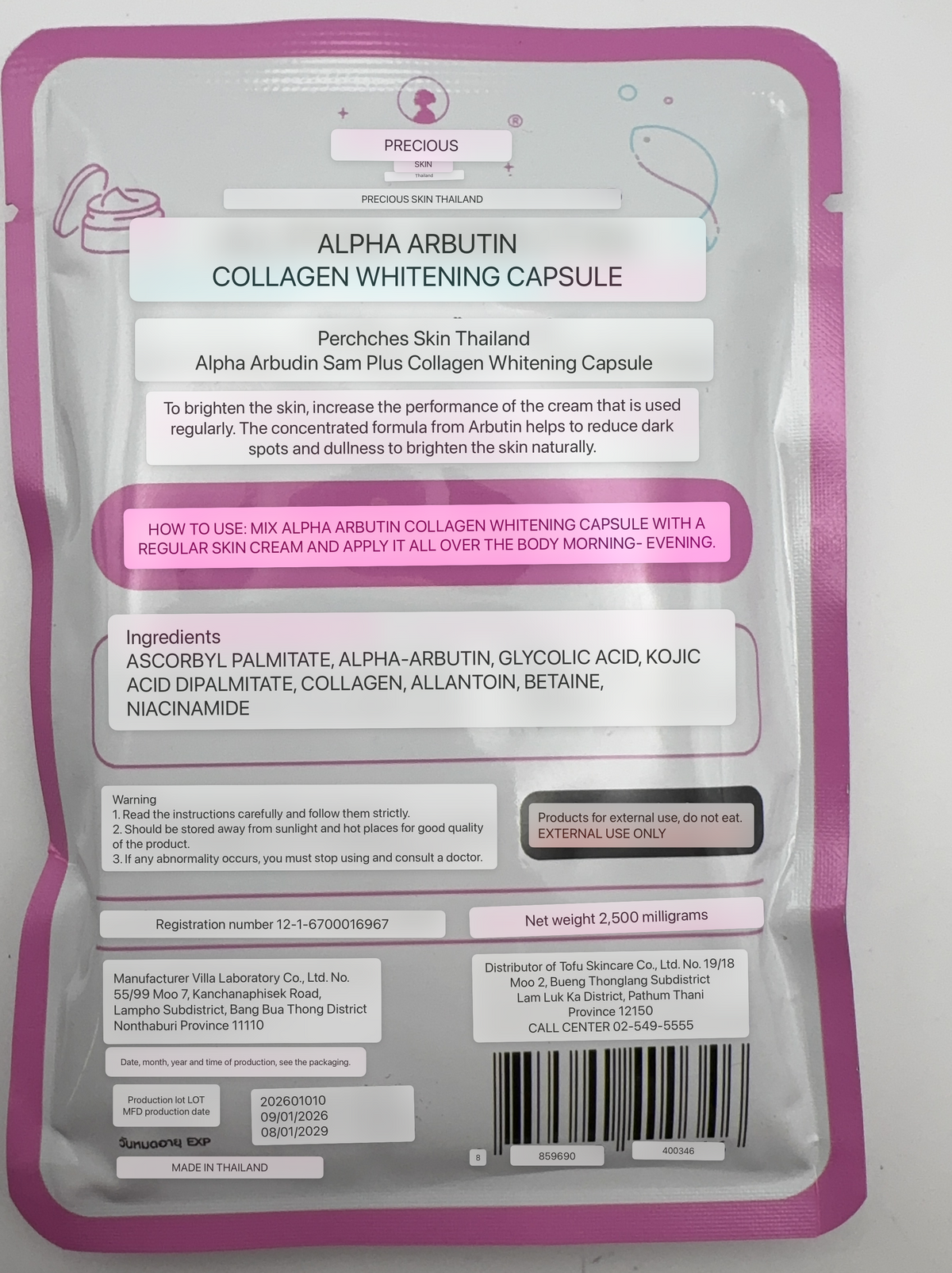 Precious Skin Alpha Arbutin 3 Plus Collagen Whitening Capsule