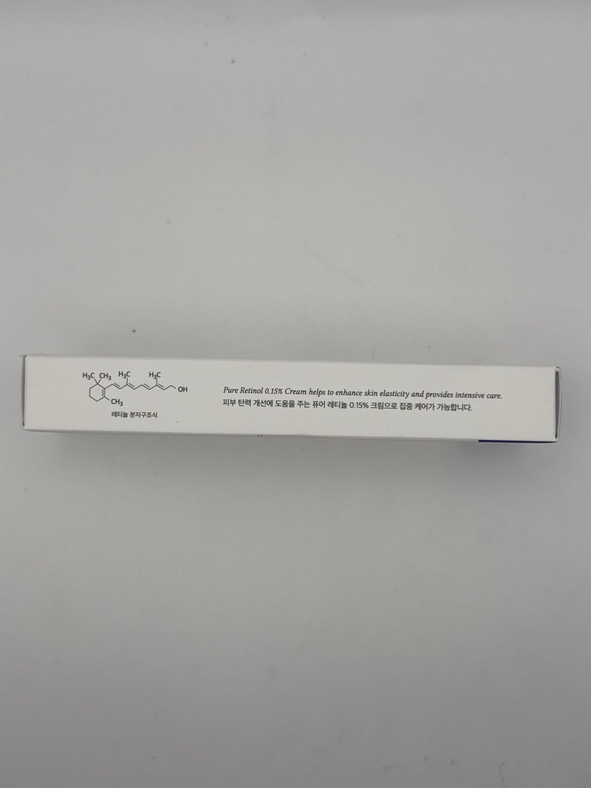 Side photo: Dr. Althea Pure Retinol 0.15% Cream side panel showing the retinol molecular structure and skin elasticity product information.