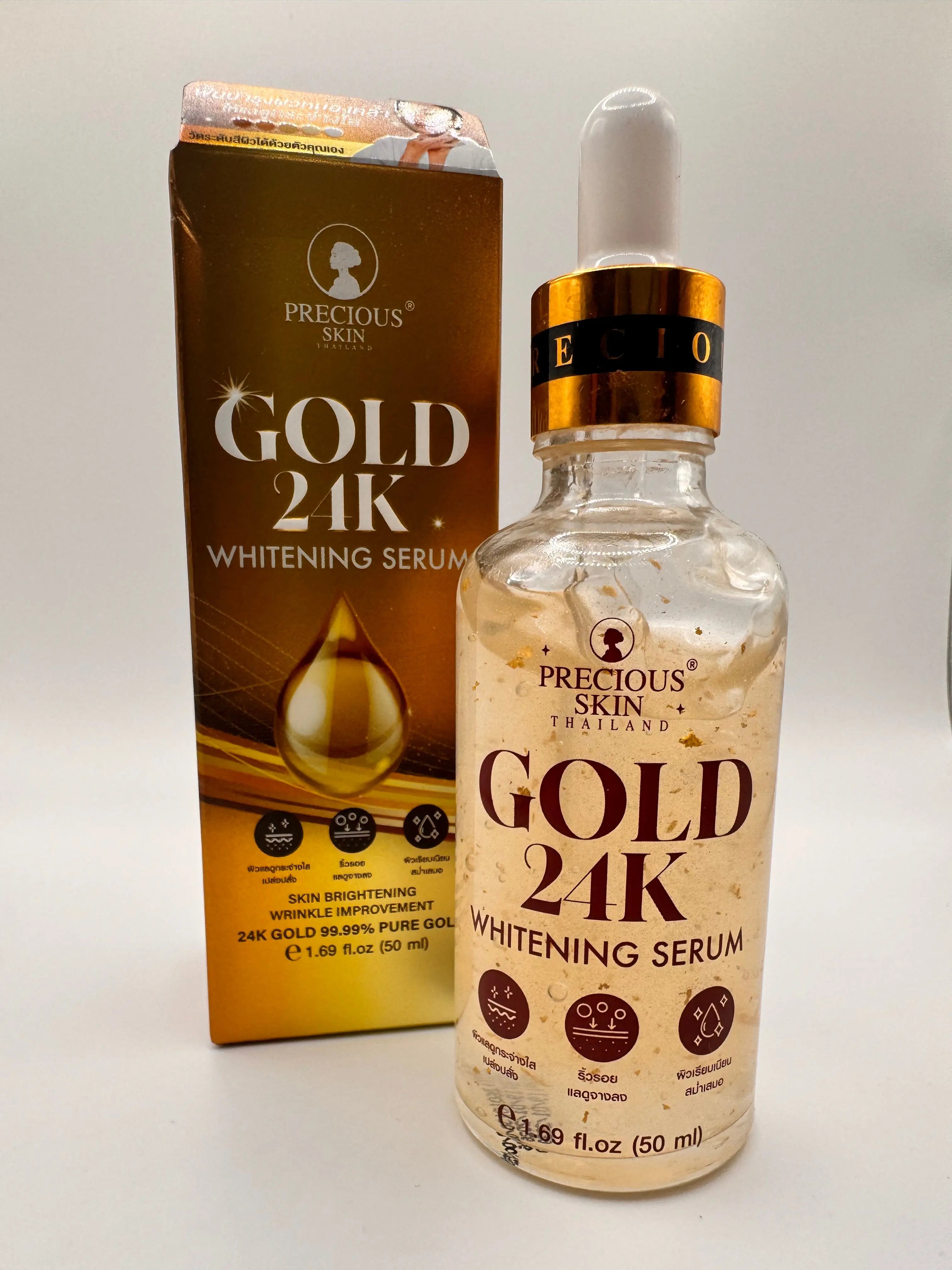 "Precious Skin Gold 24K Serum - Thai luxury anti-aging serum with 24K gold, collagen, and niacinamide to lift, firm, and fade dark spots"
