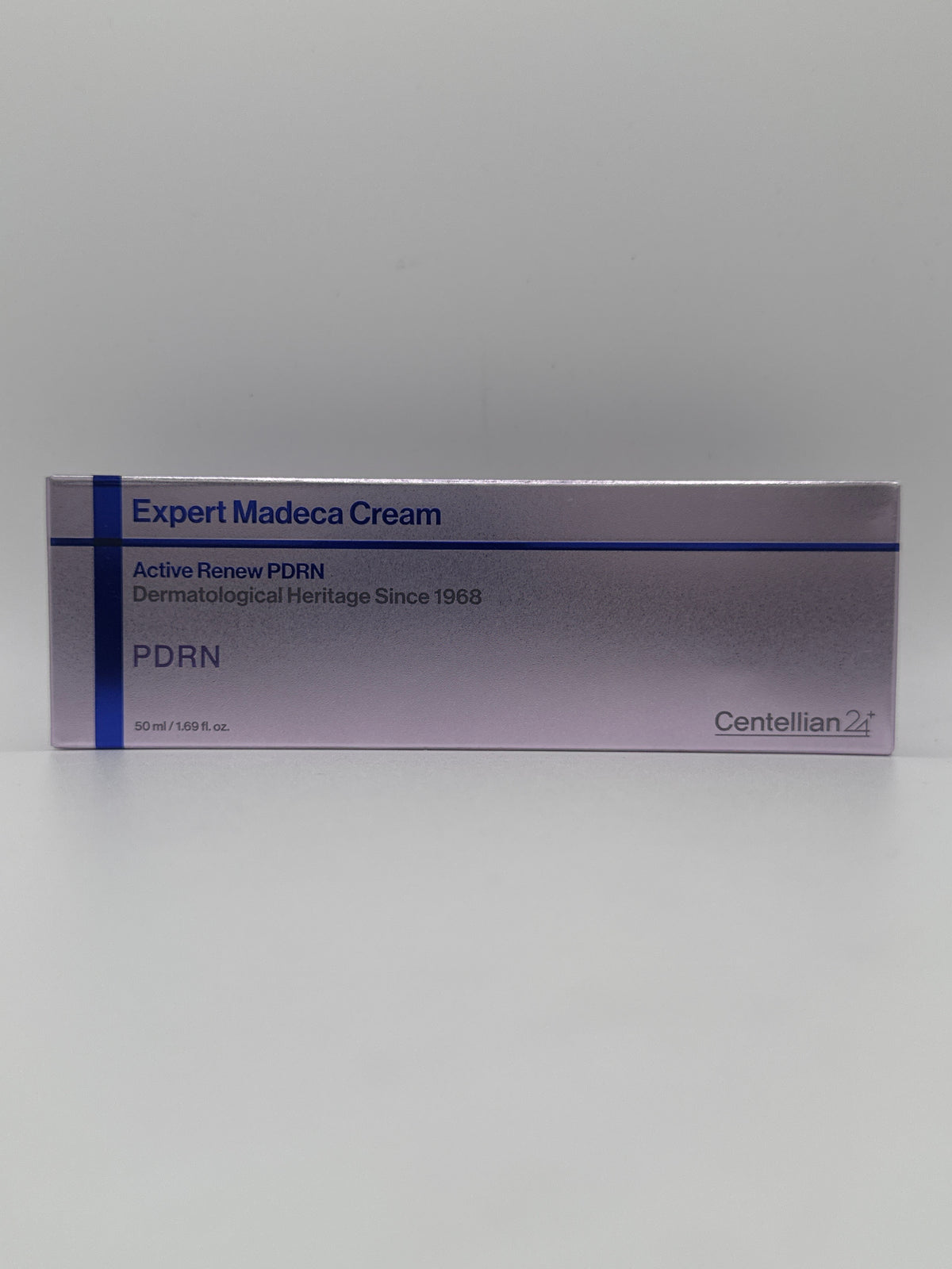 Centellian 24 Expert Madeca Cream Active Renew PDRN 50 ml silver-and-blue box, front view.