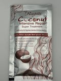Rasyan Coconut Intensive Repair Super Treatment silver sachet with coconut images and a flowing hair illustration.