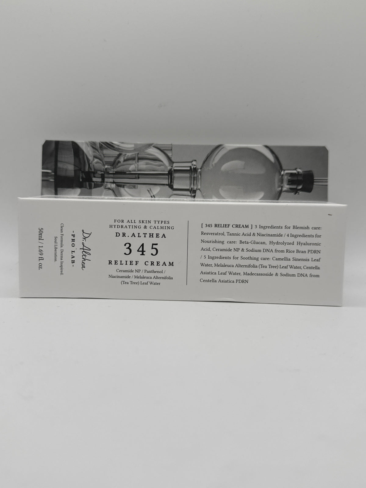 Dr. Althea 345 Relief Cream 50 ml box showing the product name and highlighted ingredients.