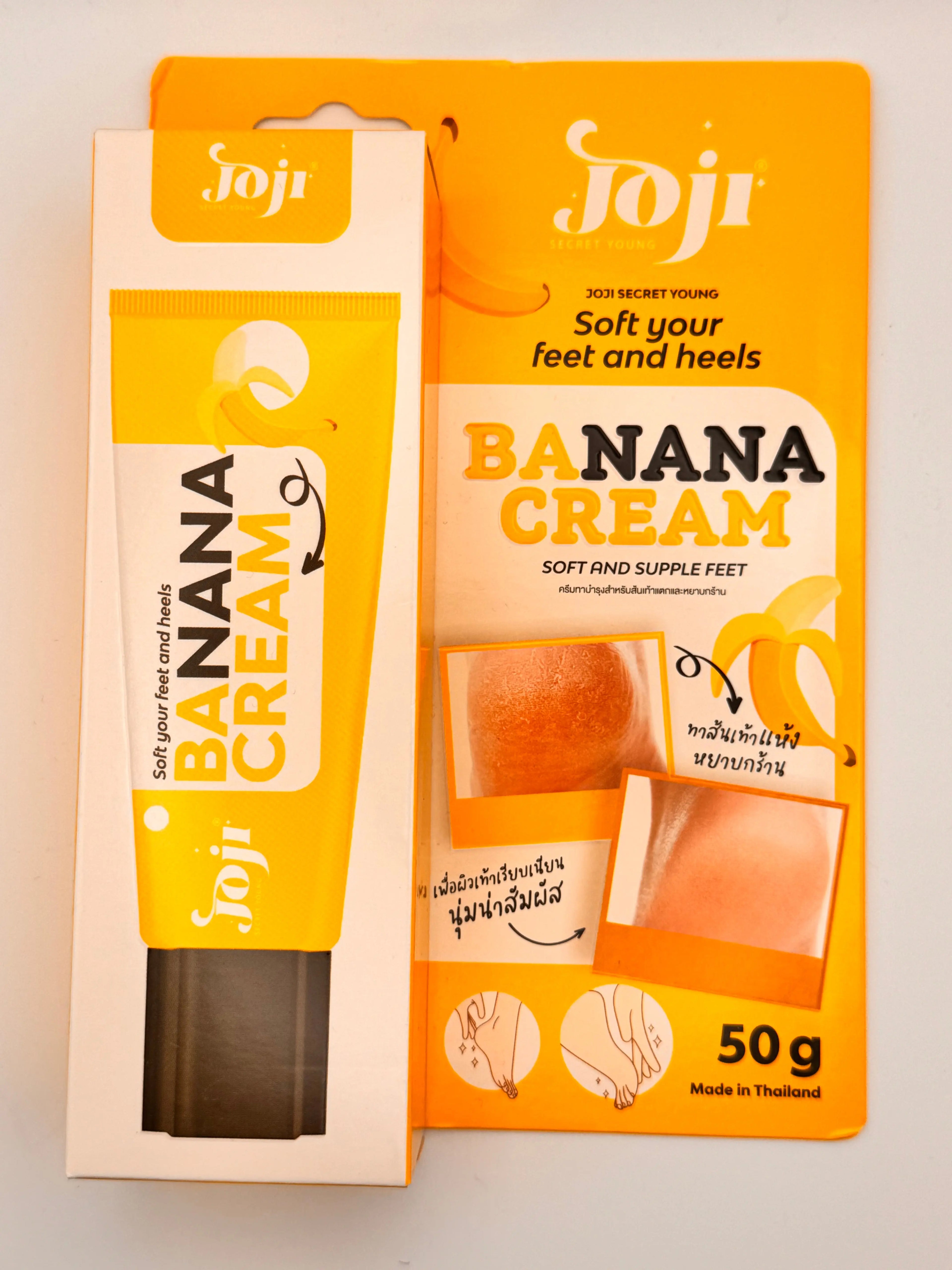 Joji Banana Foot and Heel Cream jar with banana extract for repairing dry cracked heels