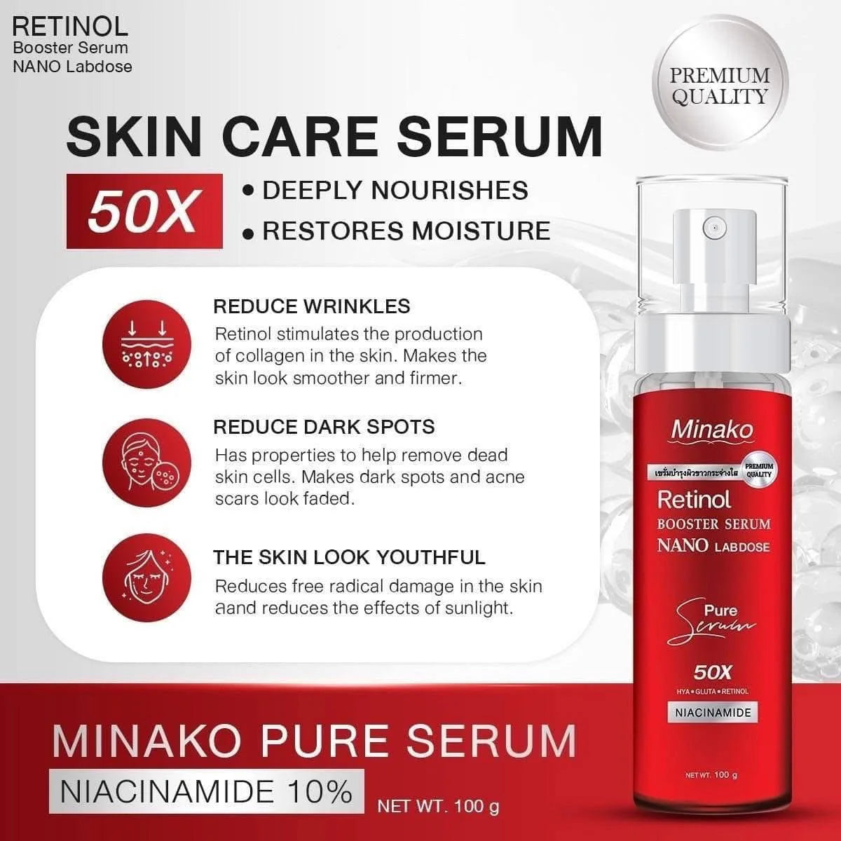 Minako Retinol Booster Serum 100ml – paraben-free, cruelty-free Thai body serum with Hyaluronic Acid and Glutathione