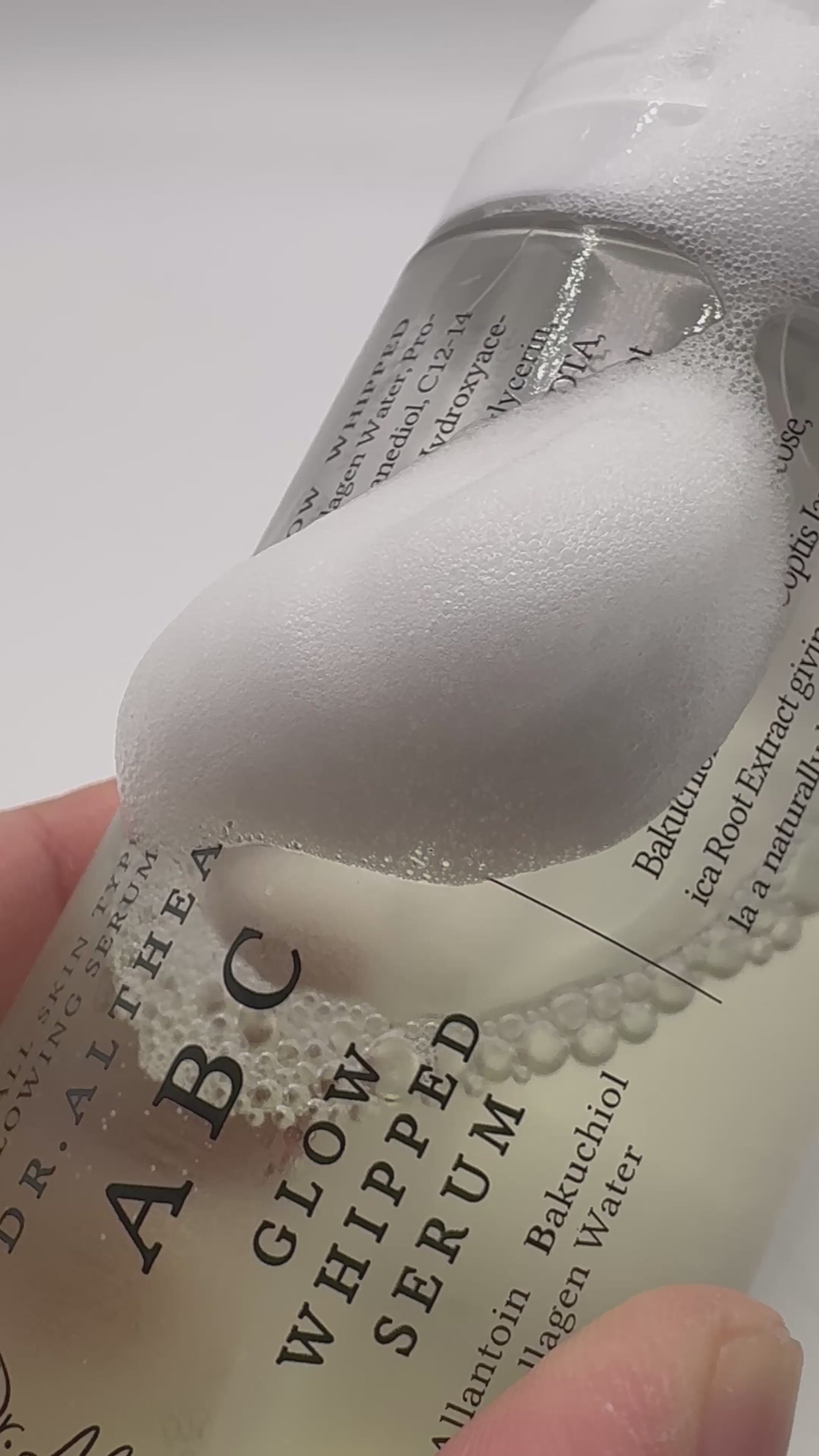 Dr. Althea ABC Glow Whipped Serum texture swatch showing airy mousse consistency