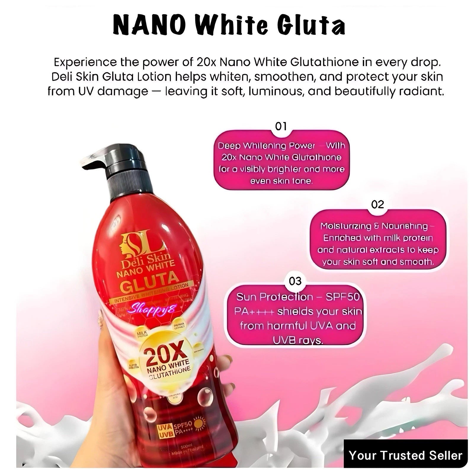 Deli Skin Nano White Gluta Lotion results - glutathione whitening body lotion Thai beauty skincare.