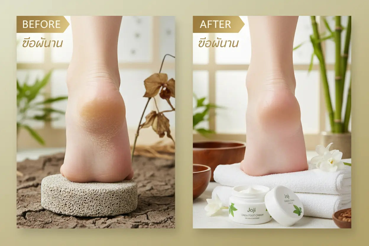 Smooth healthy feet after using Joji Urea Foot Cream - visible results from Thai foot care treatment